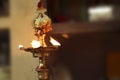 Indian Traditional Silver Oil Lamp Varalakshmi, Kuthu Vilakku, Brass Traditional Ornamental Lamp. Royalty Free Stock Photo