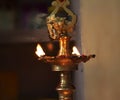 Indian Traditional Silver Oil Lamp Varalakshmi, Kuthu Vilakku, Brass Traditional Ornamental Lamp. Royalty Free Stock Photo