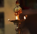 Indian Traditional Silver Oil Lamp Varalakshmi, Kuthu Vilakku, Brass Traditional Ornamental Lamp. Royalty Free Stock Photo