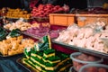 Indian traditional sweets. Asian marketplace. Street food market near Batu caves. Travel to Malaysia. Delicious dessert. India Royalty Free Stock Photo