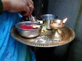 Indian traditional woman pooja plate