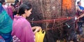 an indian traditional women worshipping natural tree during navratri festival at jalpa temple in india oct 2019 Royalty Free Stock Photo