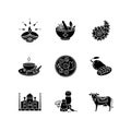 Indian traditions black glyph icons set on white space Royalty Free Stock Photo