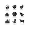 Indian traditions drop shadow black glyph icons set Royalty Free Stock Photo