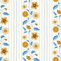 Indian Chintz Flowers and Vertical Stripes Vector Seamless Pattern Royalty Free Stock Photo