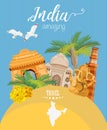 Indian travel colorful template. Amazing India. I love India. Vector illustration in vintage style