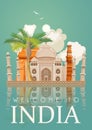 Indian travel colorful template with mirror effect. India. Vector illustration in retro style