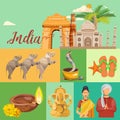 Indian travel template. I love India. Vector illustration in vintage style Royalty Free Stock Photo