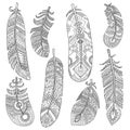 Indian tribal feathers. Fashion aztec bird american pattern vintage feathers vector monochrome pattern Royalty Free Stock Photo