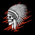 Indian tribal skull with feathers emblem