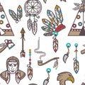 Indian tribe items American native Indians seamless pattern Royalty Free Stock Photo