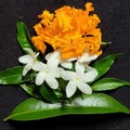 Indian tricolor themed flower and leaves decoration