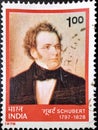 Indian used postage stamp issued for the 150th Death Anniversary of Franz Schubert 1797-1828