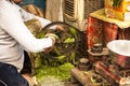 Indian Vegetable and Herb Trader at Grocery Market