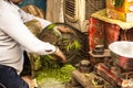 Indian Vegetable and Herb Trader at Grocery Market