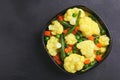 Indian Vegetarian curry Vegetable Korma. Copyspace, top view