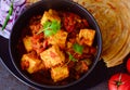 Indian vegetarian meal-Kadai Paneer and lachcha paratha Royalty Free Stock Photo