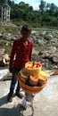 An indian village boy selling masala mix snacks at tourist place district jabalpur Royalty Free Stock Photo