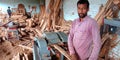 An indian village carpenter working on sawmill