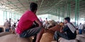 Indian village farmers waiting for sale wheat seeds Royalty Free Stock Photo