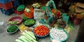 indian village matured farmer woman selling vegetables at street in india oct 2019