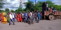 Indian village people crowd enjoying music on road show in india oct 2019