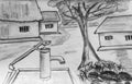 Indian village scene sketch