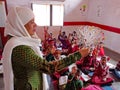 indian village school female teacher displayed decorative object into the classroom in india January 2020