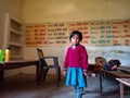 indian village school girl standing alone at classroom in india January 2020