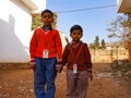 indian village school students coming together on street in India January 2020