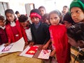 indian village students making art project at classroom in india January 2020