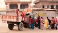 Indian village women ready to travel on tractor.