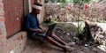 An indian villager operating computer internet connection in backward area Royalty Free Stock Photo