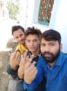 Indian voting day present by village boys