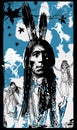 Indian Warrior, Sitting Bull portrait - Freehand sketch, vector Royalty Free Stock Photo