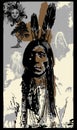 Indian Warrior, Sitting Bull portrait - Freehand sketch, vector Royalty Free Stock Photo