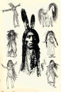 Indian Warrior, Sitting Bull portrait - Freehand sketch, vector