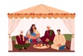 Indian wedding ceremony. Cartoons of the bride and groom and their parents in ethnic clothes Royalty Free Stock Photo