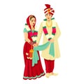 Indian wedding couple in traditional dresses. Vector design for wedding invitation Royalty Free Stock Photo