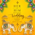 InIndian wedding Invitation carddian wedding Invitation card templates with gold patterned and crystals on paper color Background. Royalty Free Stock Photo