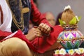 Indian wedding photography, Haldi ceremony groom hands