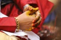 Indian wedding photography, Haldi ceremony groom hands