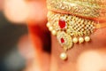 Bridal dress and hand of bride, Indian Wedding Preparation. Luxury Oriental Fashion beauty Accessories with lights