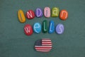 Indian Wells, city in Riverside County, California, in the Coachella Valley, USA, souvenir with colored stone letters and USA flag