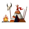 Indian wigwam. Home of native American. Tent made of skins. Brown tepee. Tribal hut Royalty Free Stock Photo