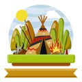 Indian wigwam. Native American house. National hut made of skins with pattern Royalty Free Stock Photo