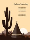 Indian wigwam silhouette with saguaro cacti, son , and mountains. American landscape with tribal tents Royalty Free Stock Photo