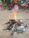 Indian winter wooding fire in village Royalty Free Stock Photo
