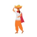 Indian woman with bananas flat color vector faceless character