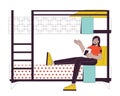 Indian woman with book sitting on bunkbed flat line color vector character Royalty Free Stock Photo